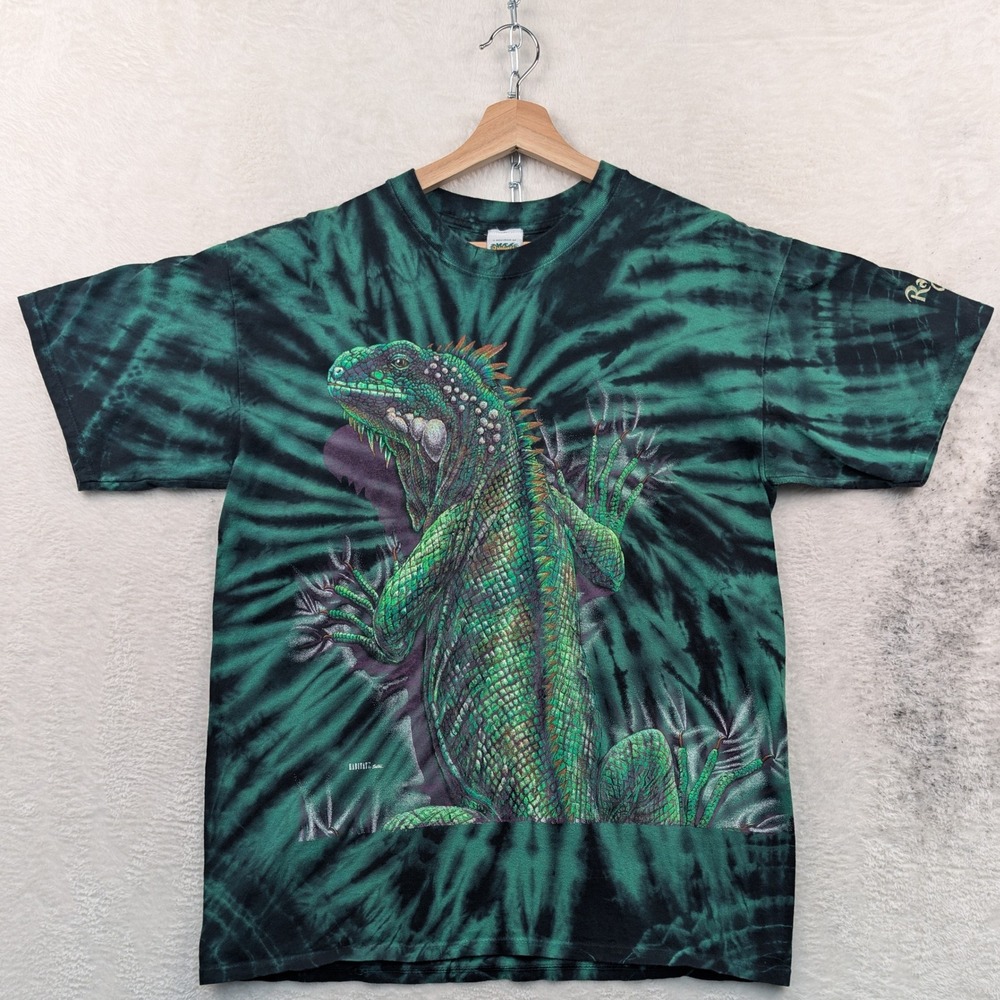 VTG Rainforest Cafe T-Shirt Men's Large Green Iguana Tie Dye Nature Animal Y2K